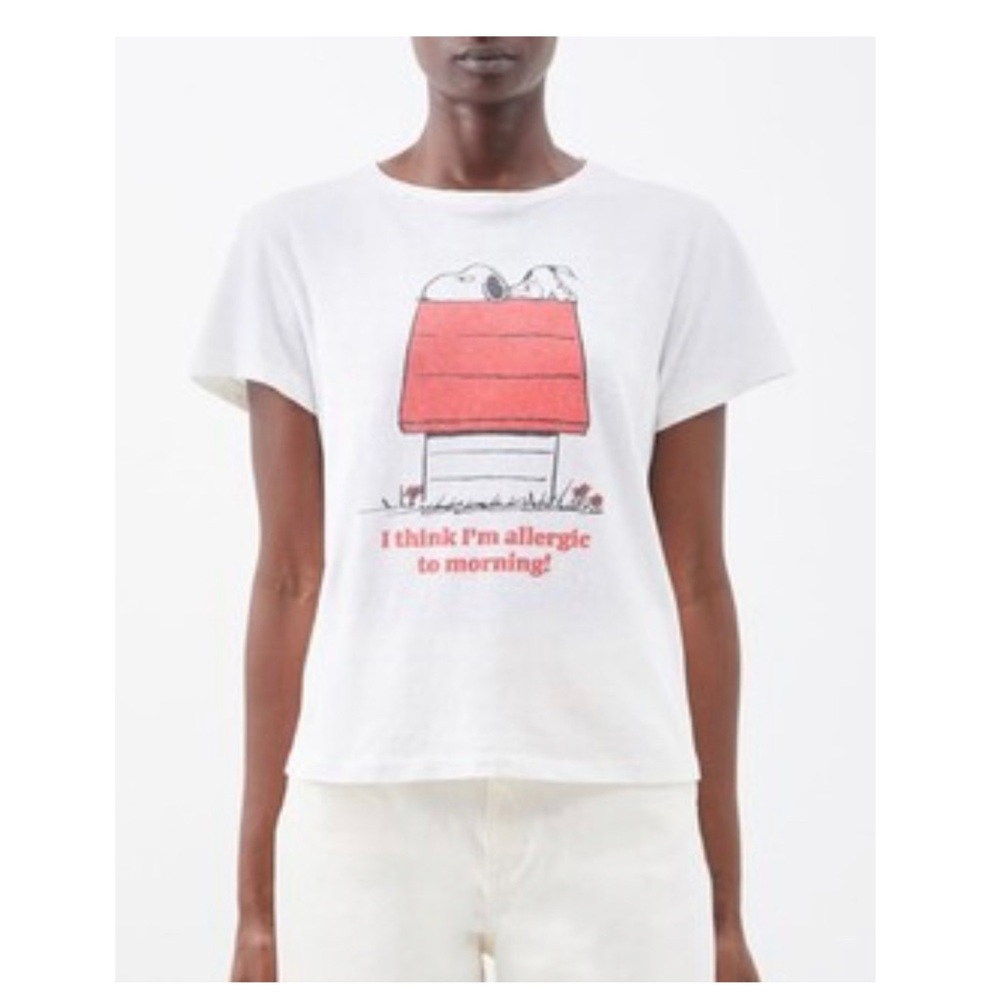 Re/Done Peanuts Snoopy Allergic to Mornings Tee, Size Small